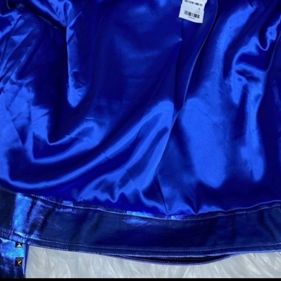 Royal Blue Studded Leather Jacket - Picture 12 of 15